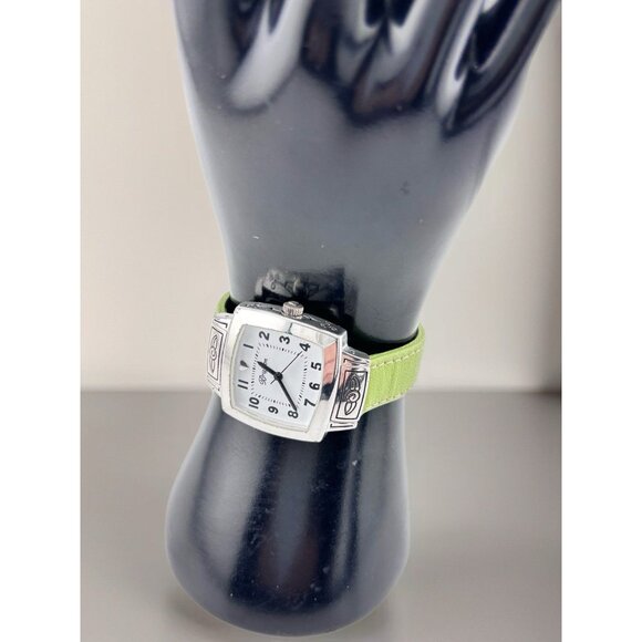 Brighton Orchard Wrist Watch Silver Case Green Leather Strap Watch New Battery - Picture 1 of 7